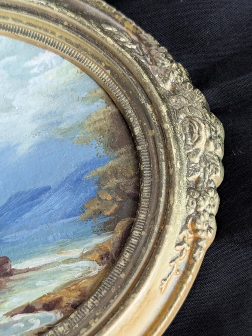 Vintage Oval Framed Oil Painting Ocean Sailboat Vintage Seascape Art Painting 8" - Picture 6 of 15